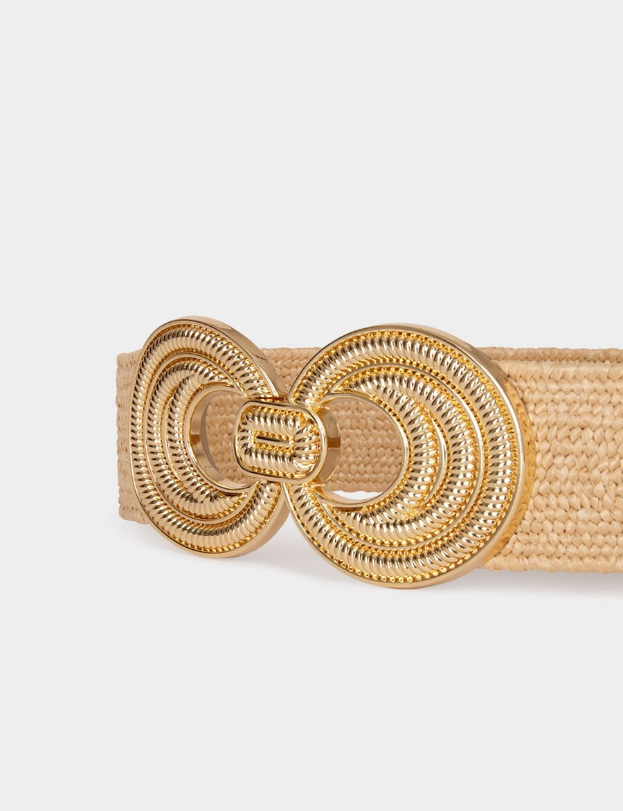 Cinturón elástico trenzado beige 241-3Ibu