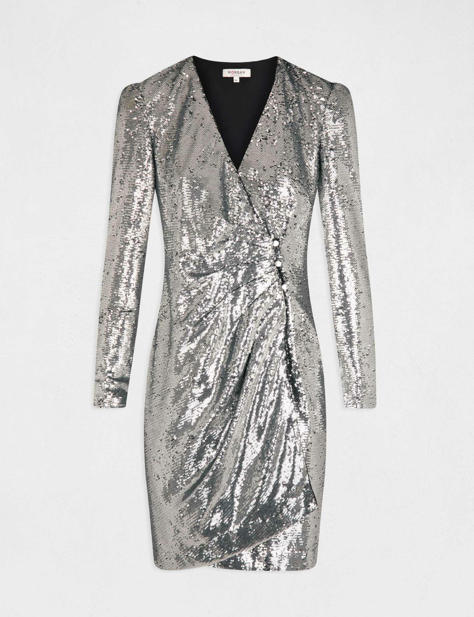 Vestido cruzado con lentejuelas plateado 222-Rbling