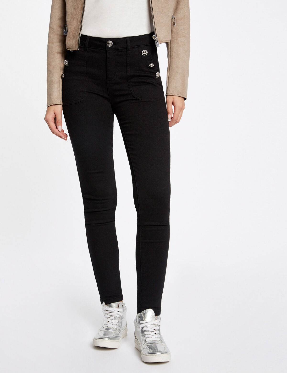 Pantalón skinny botones con bolsillos negro 232-Pblup1