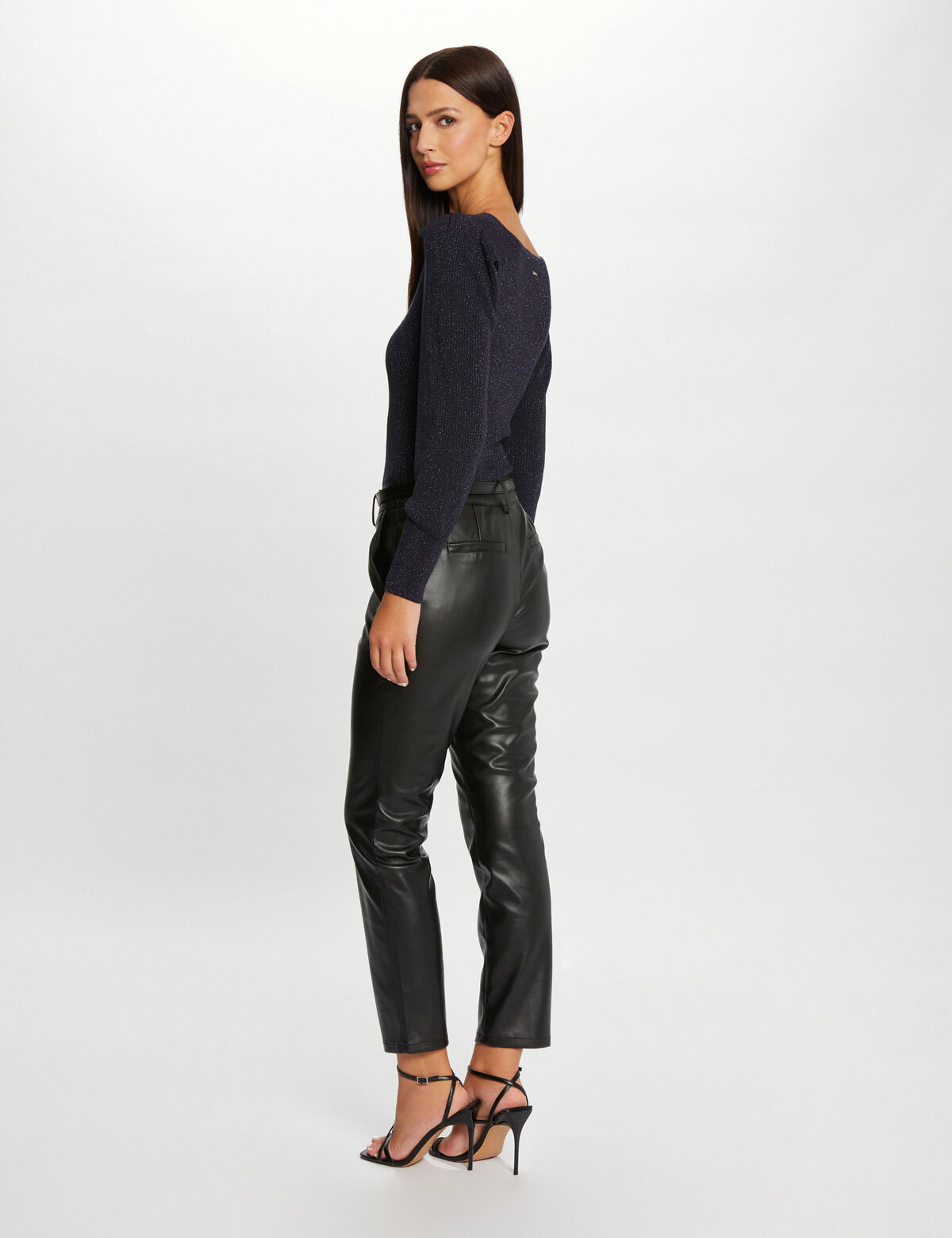 Pantalón ajustado cuero sintético negro mujer 232-Pgordon