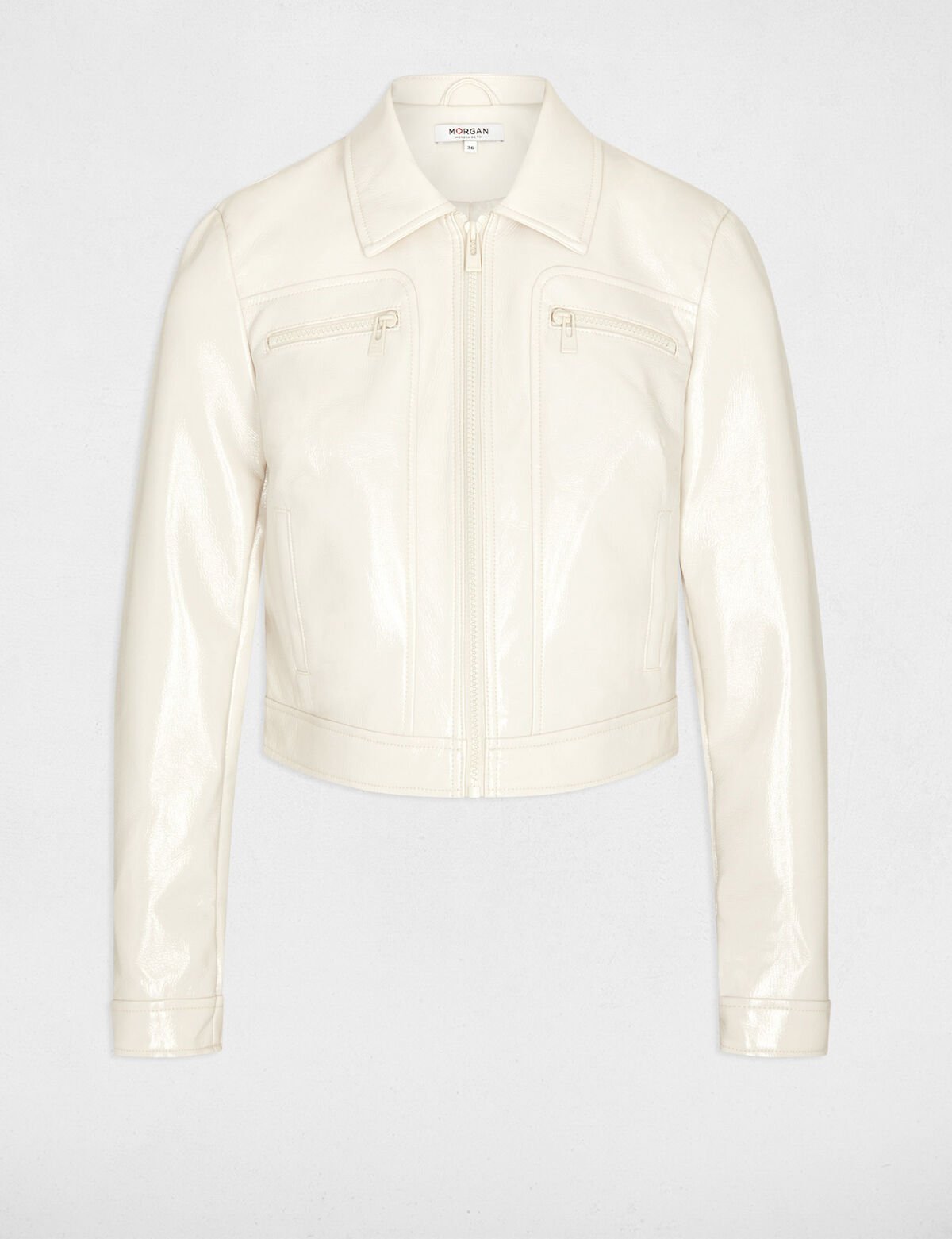 Chaqueta corta efecto vinilo beig 241-Vbowl