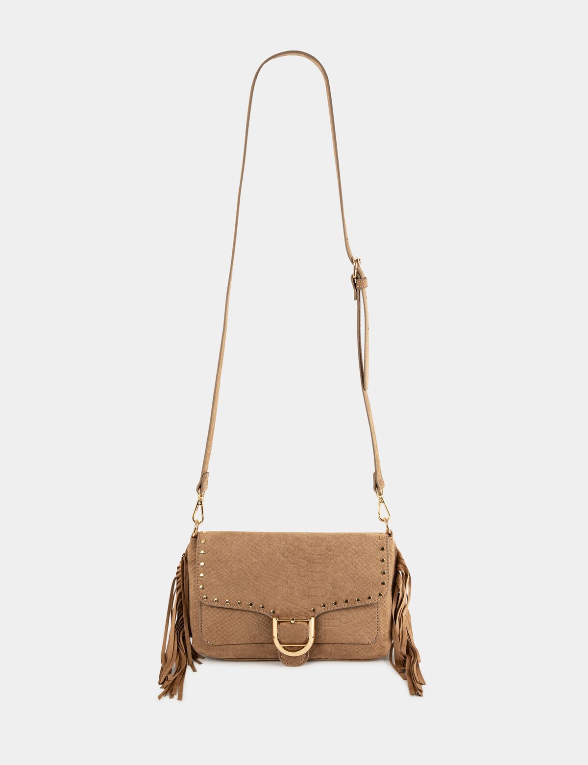 Bolso cocodrilo con flecos y tachuelas beige 241-2Poca