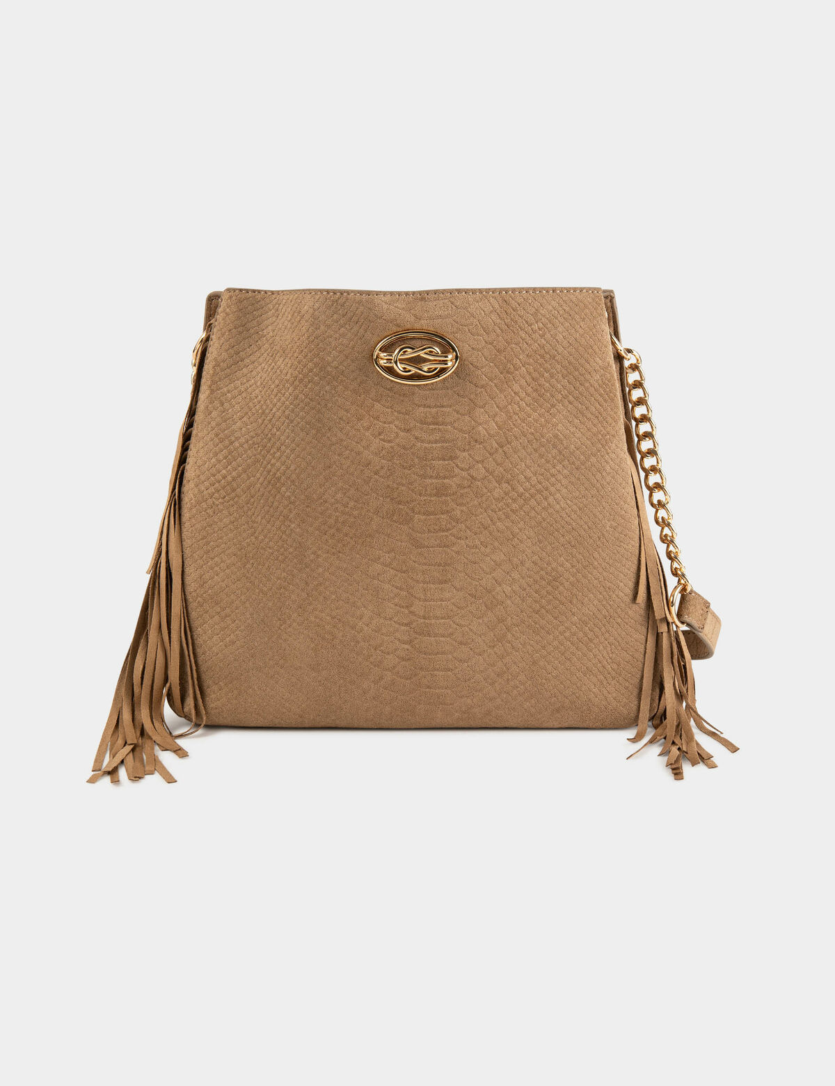 Bolso trapecio cocodrilo con flecos beige 241-2Friki