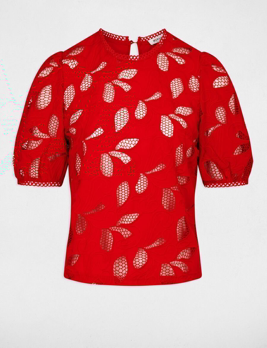 Camiseta manga corta detalles bordados rojo 232-droul