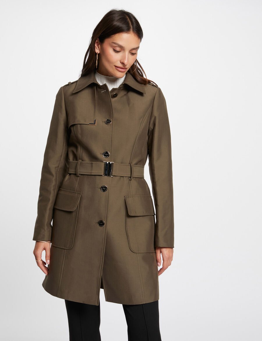 Gabardina larga con cinturón verde caqui 242-Ginai