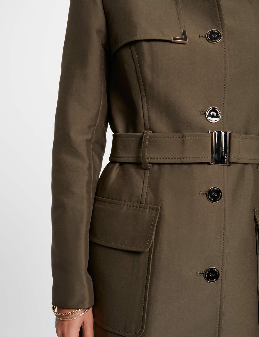 Gabardina larga con cinturón verde caqui 242-Ginai