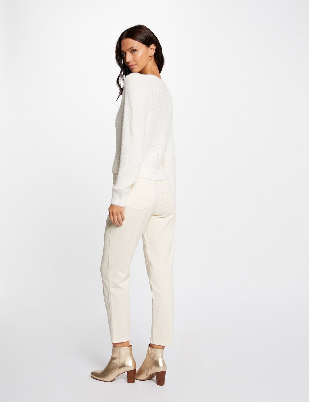 Cardigan manga larga detalles calados marfil 241-Mlilo