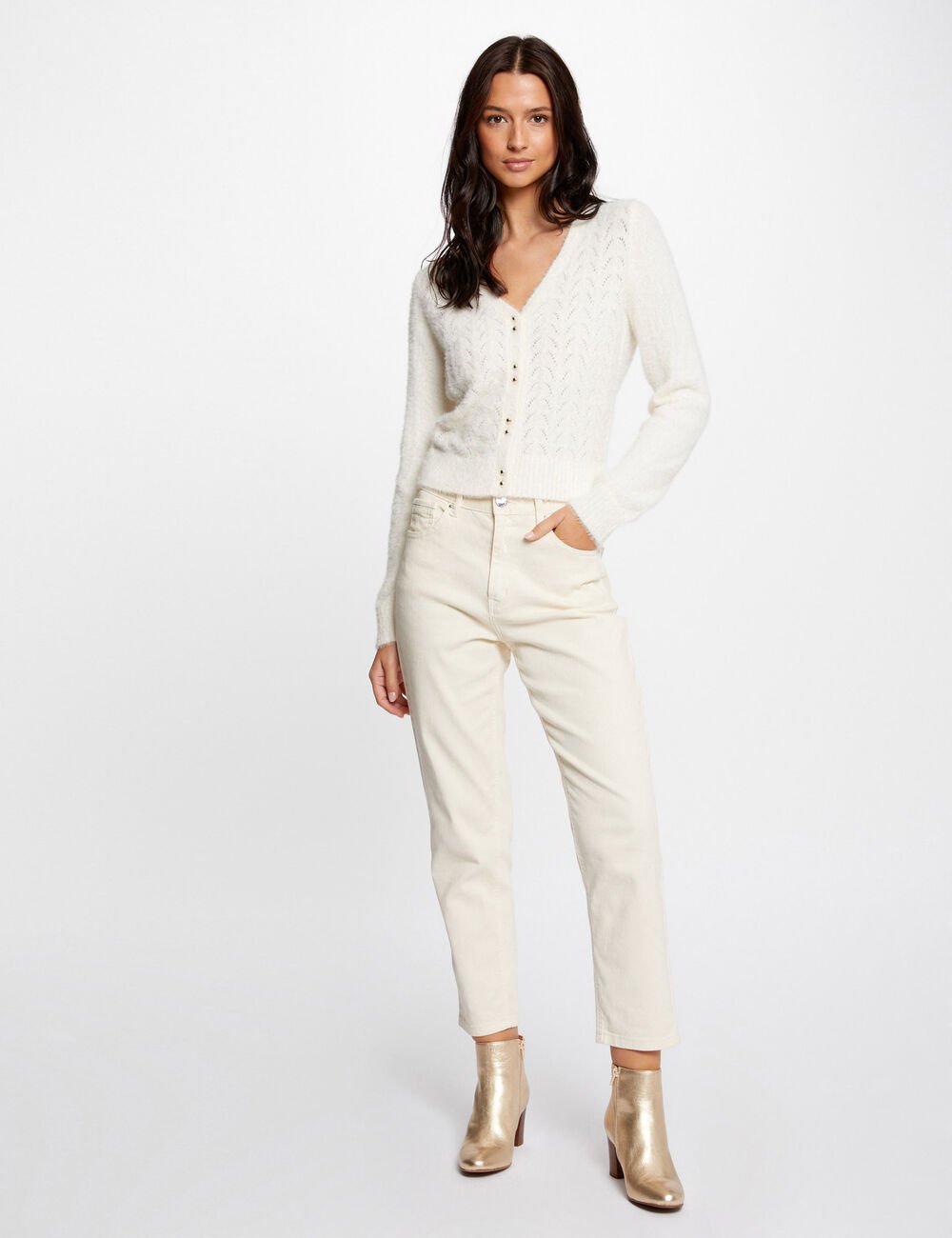 Cardigan manga larga detalles calados marfil 241-Mlilo