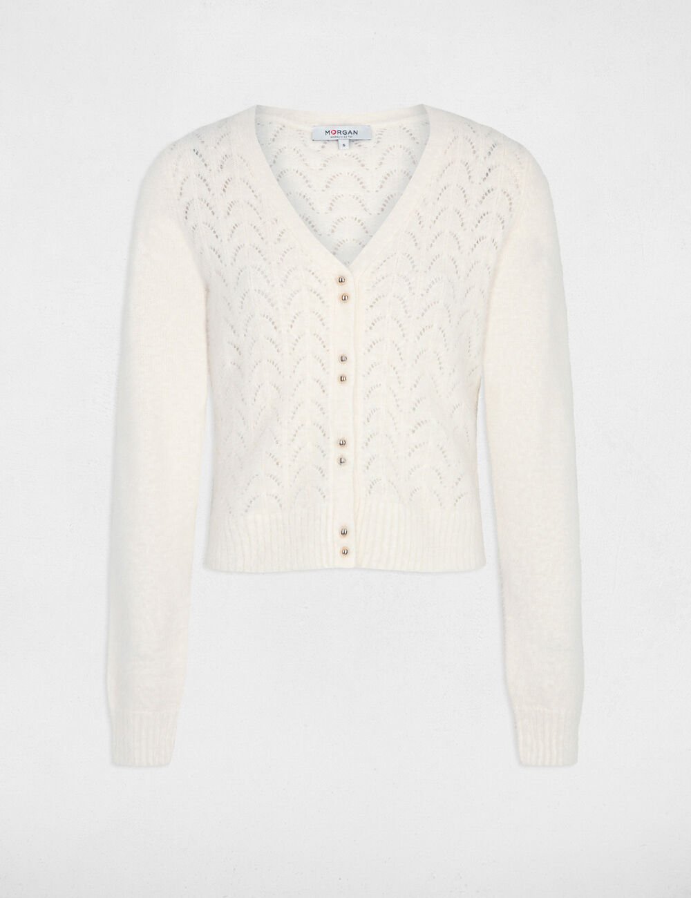 Cardigan manga larga detalles calados marfil 241-Mlilo