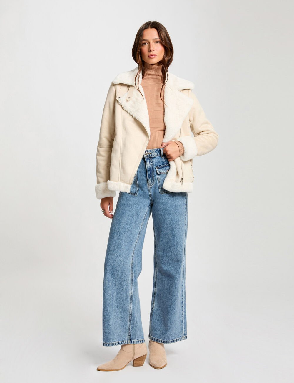 Chaqueta de antelina marfil 242-Gsapa