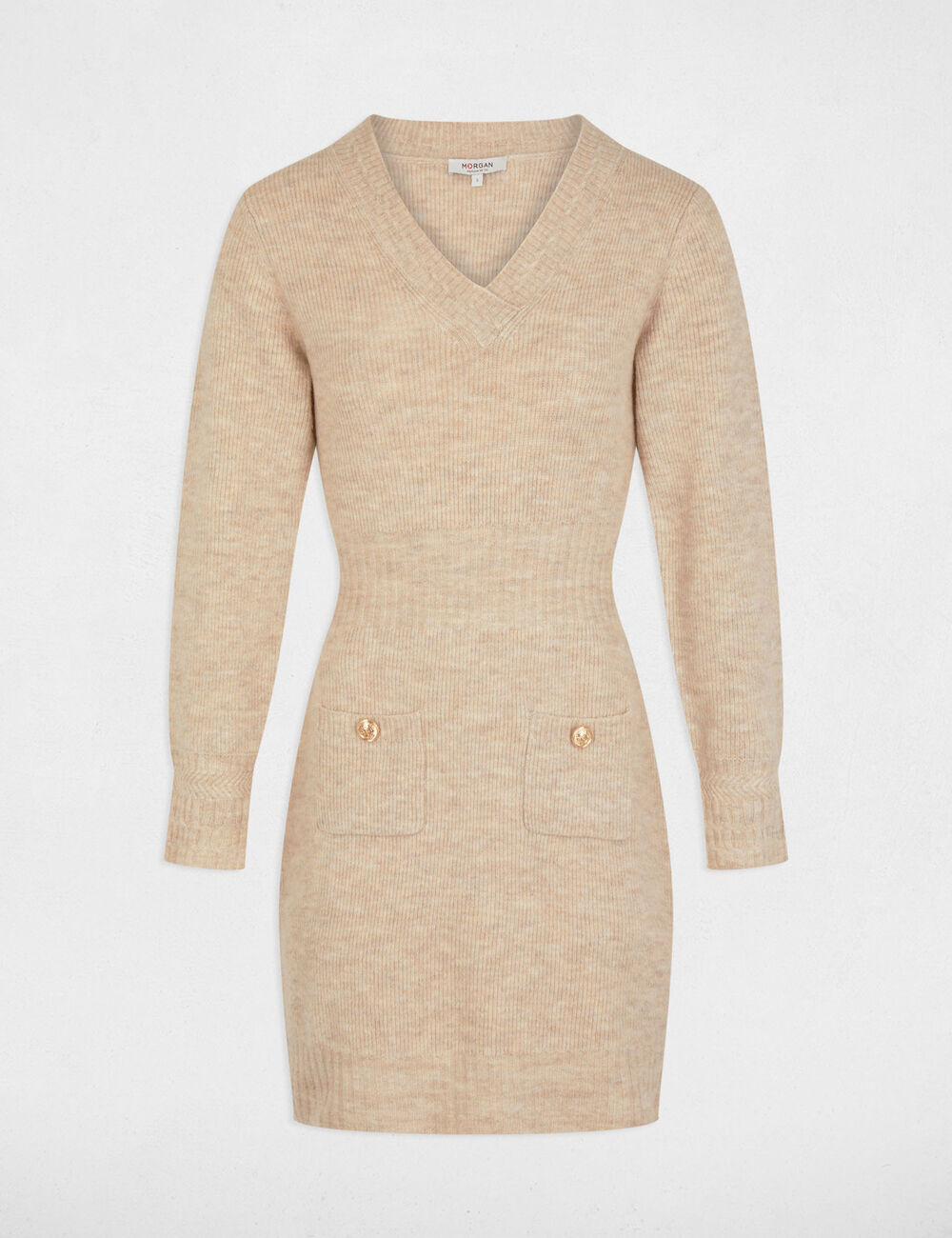 Vestido punto corto ajustado beige 242-Rmsou