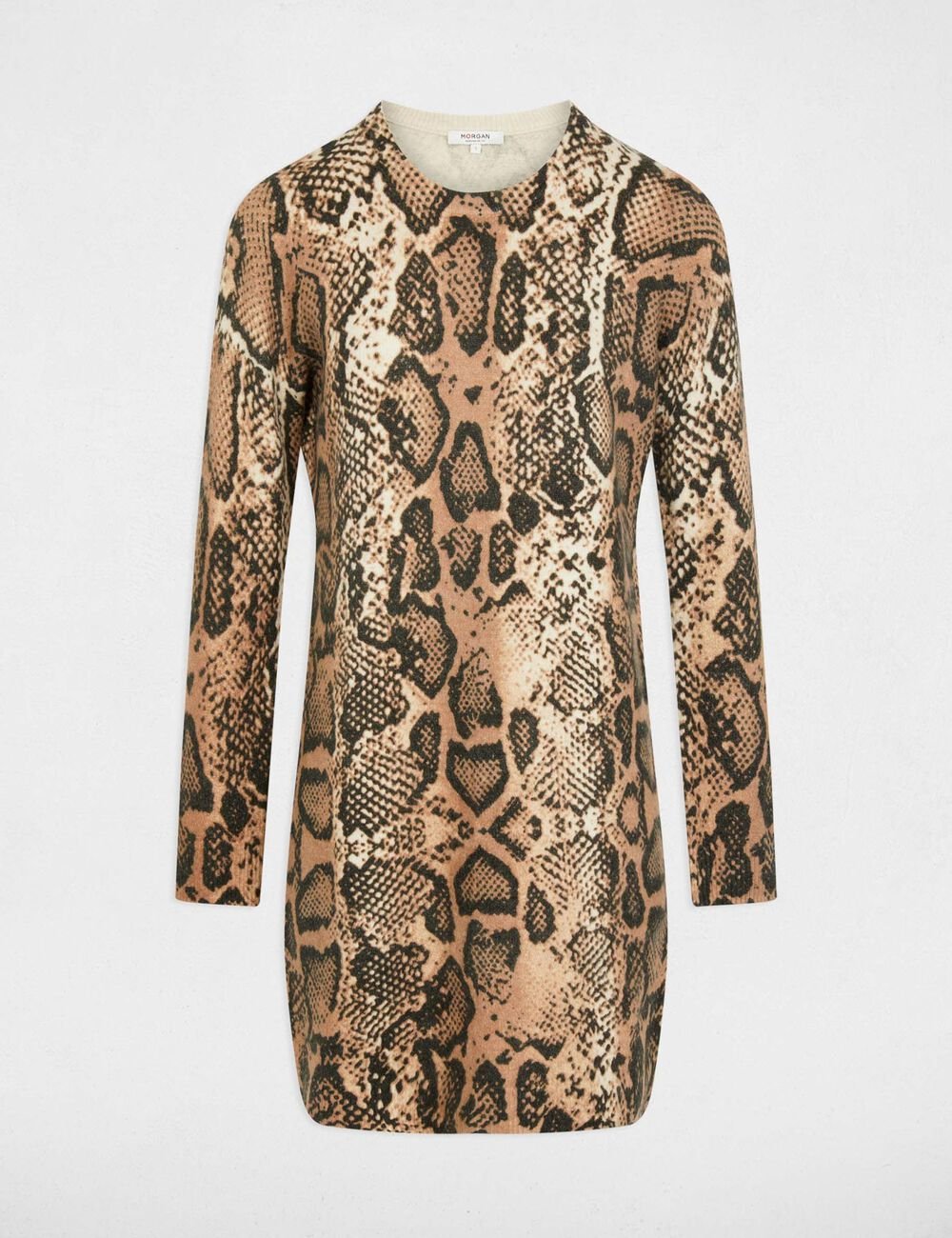 Vestido punto recto estampado beige 242-Rmebra