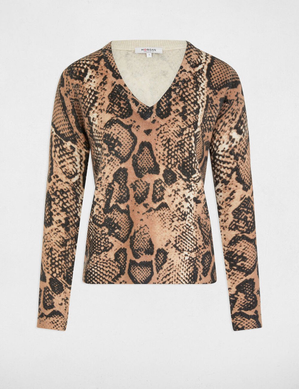 Jersey escote en V estampado beige 242-Mebra