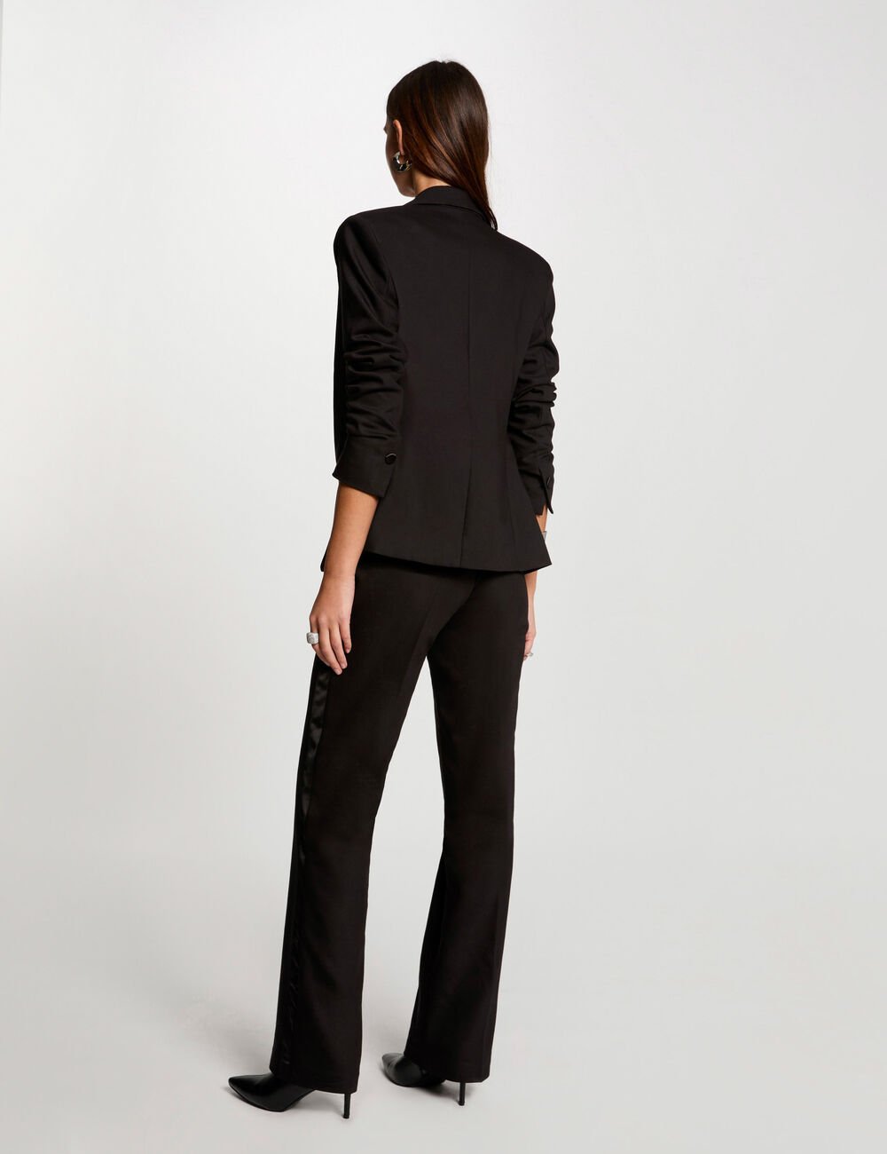 Pantalon negro con raya en raso 242-Pfiby.f