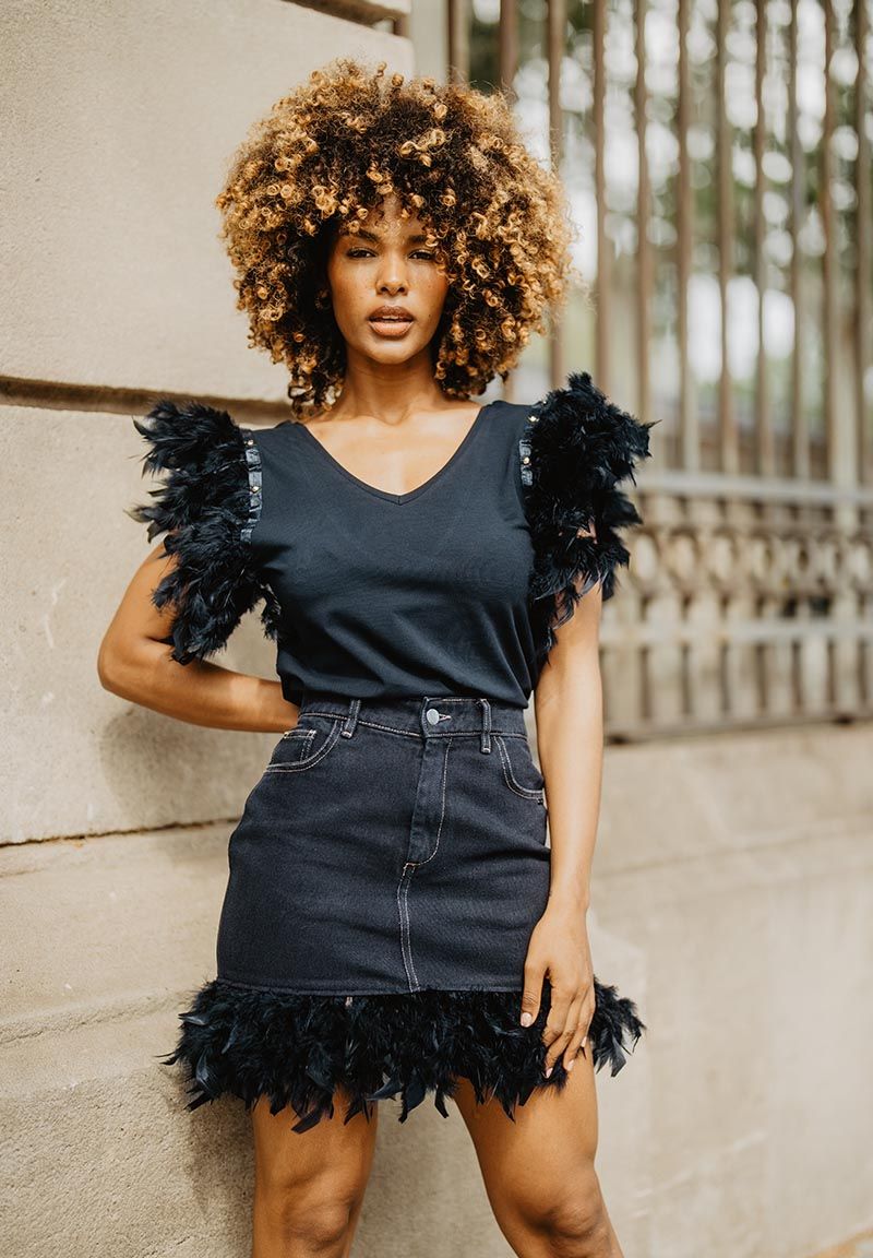 Falda vaquera denin plumas C19-783