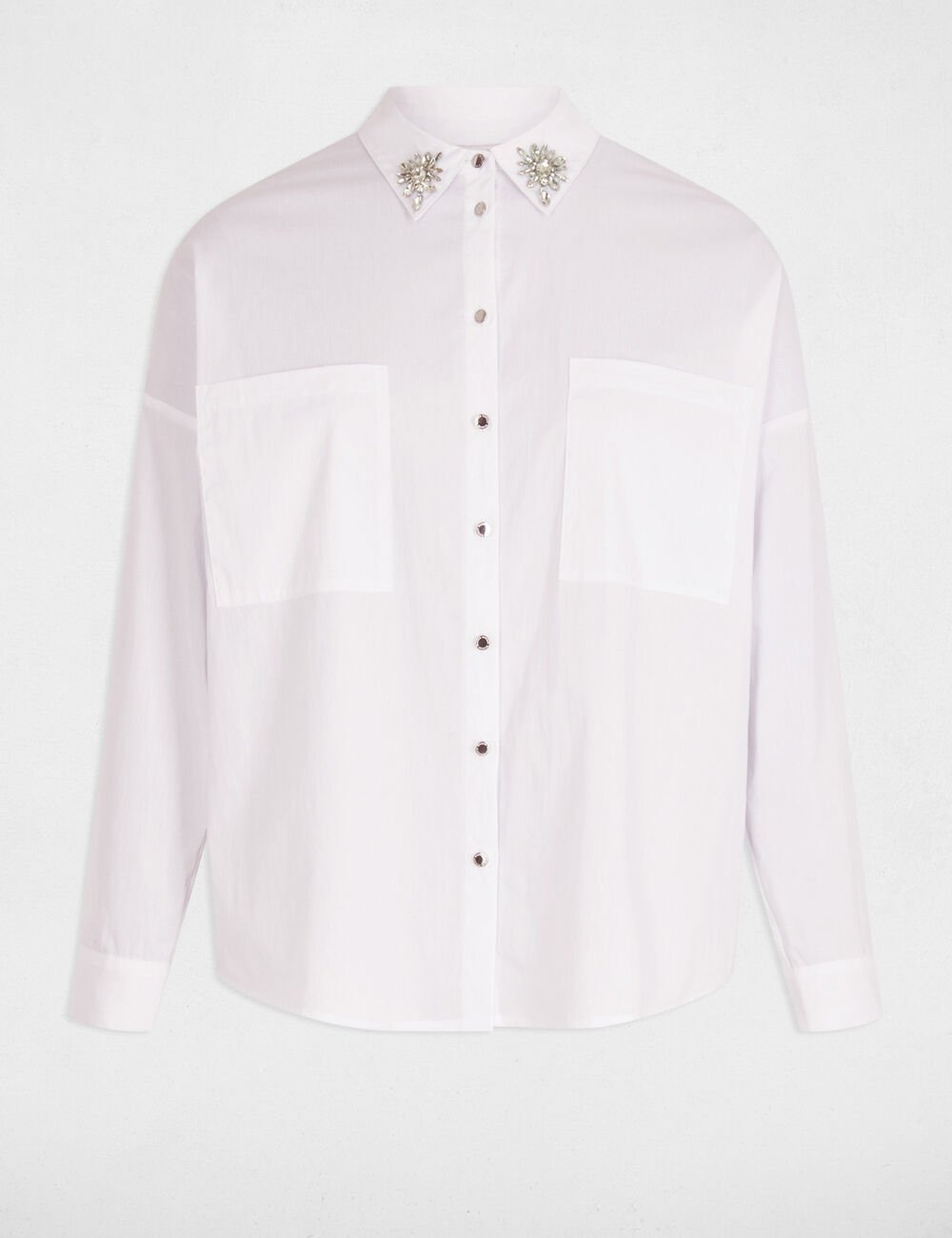 Camisa blanca piedras en solapa 251-Cgrey