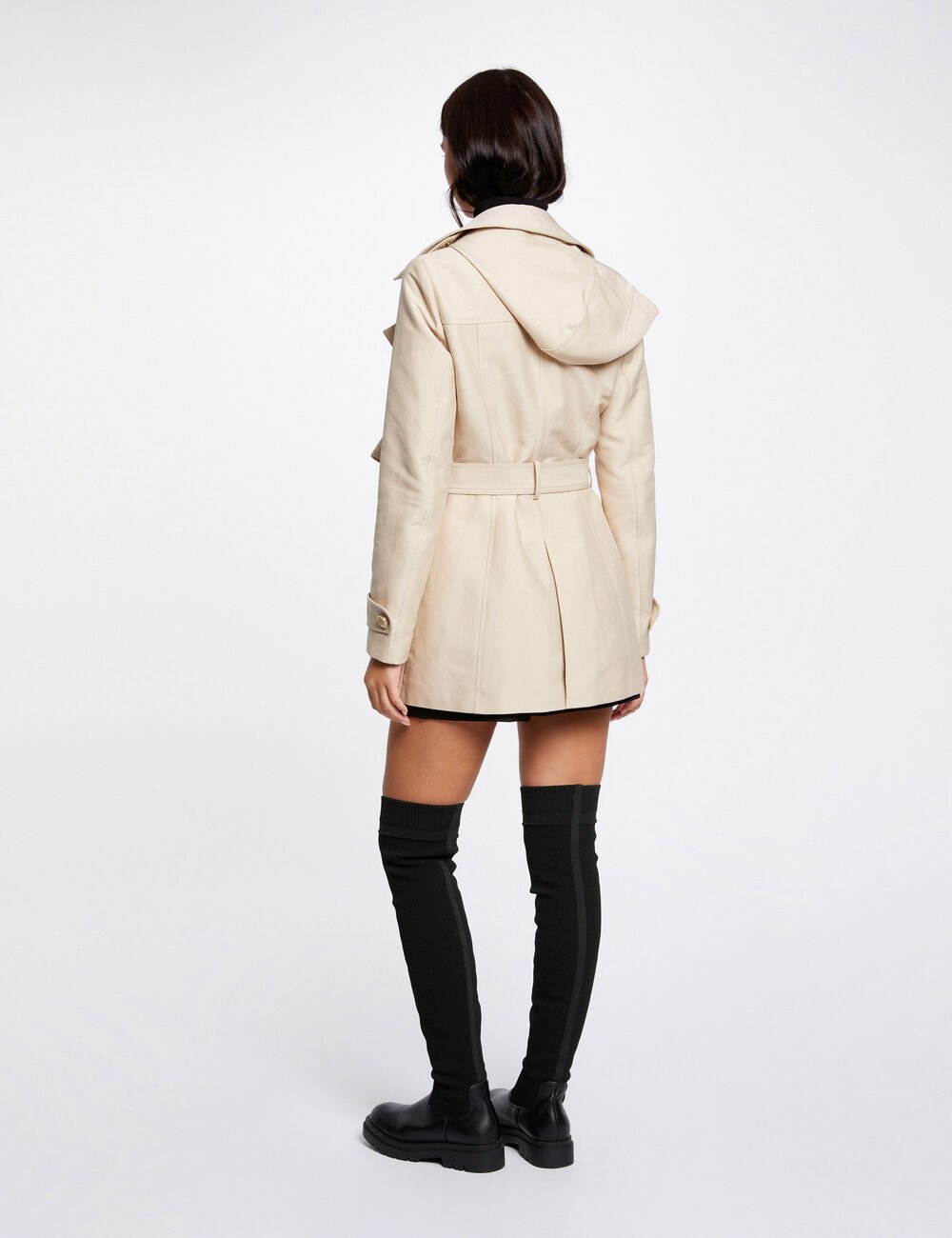 Gabardina entallada cinturón y capucha beige 241-Gladia