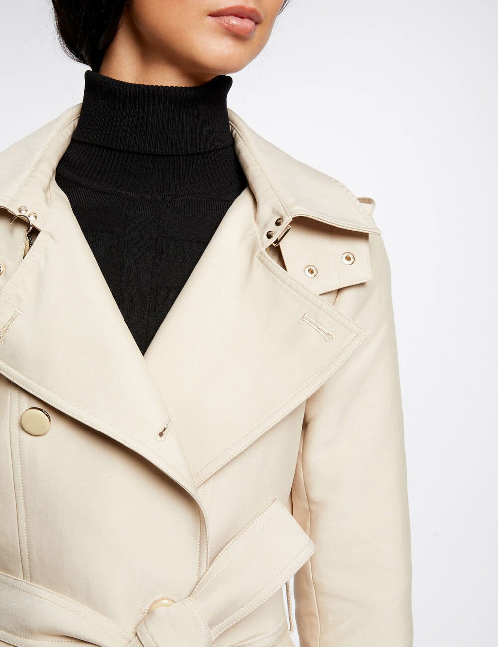 Gabardina entallada cinturón y capucha beige 241-Gladia