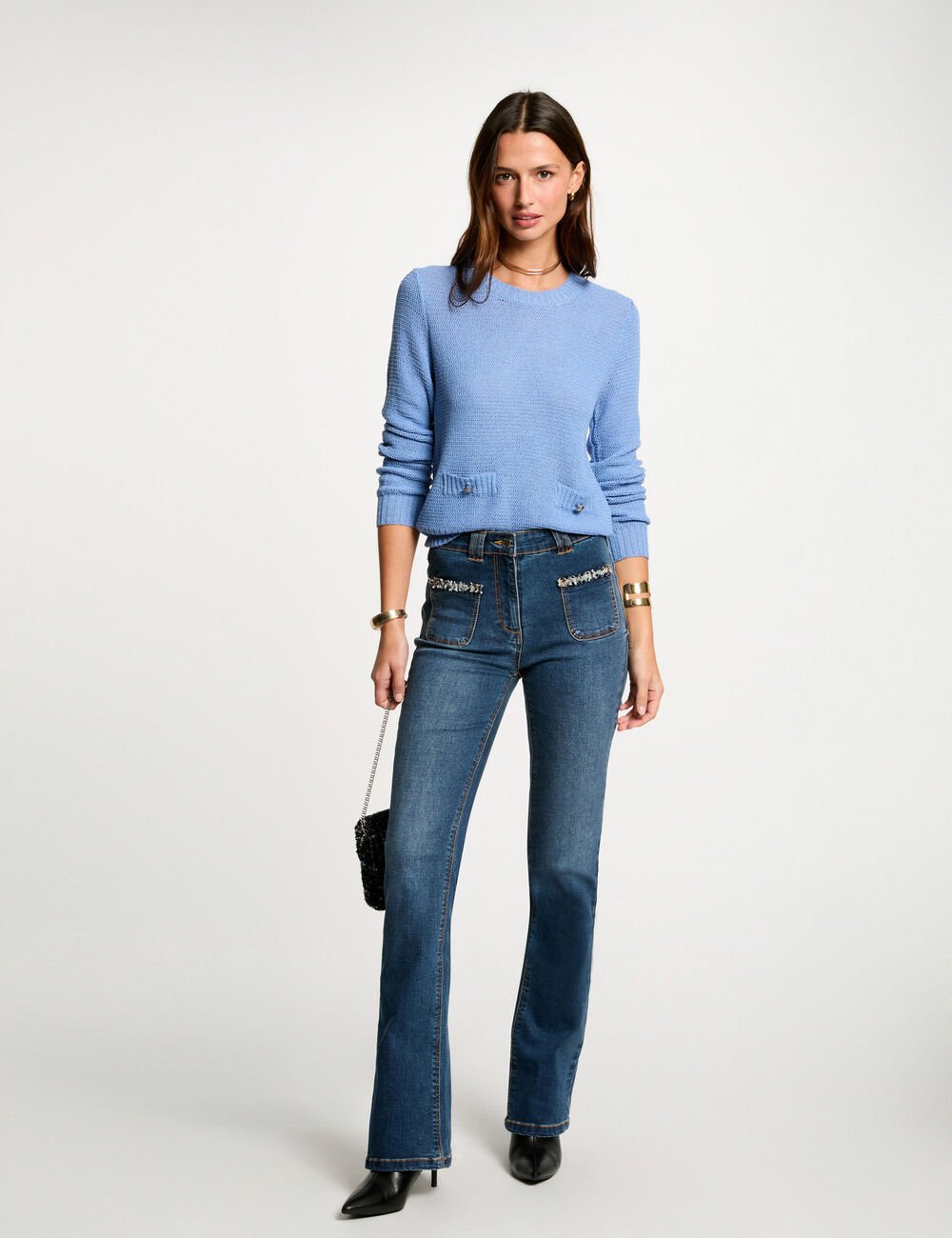 Vaquero boot-cut con flecos denim stone 251-Pgreen