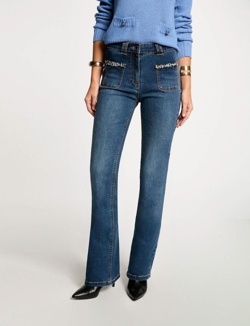 Vaquero boot-cut con flecos denim stone 251-Pgreen