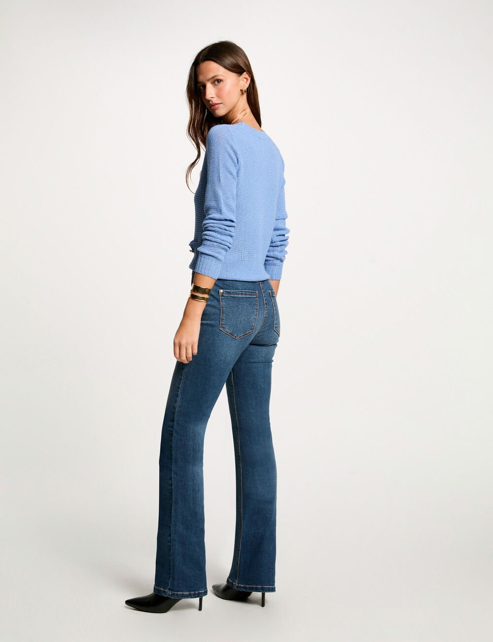 Vaquero boot-cut con flecos denim stone 251-Pgreen
