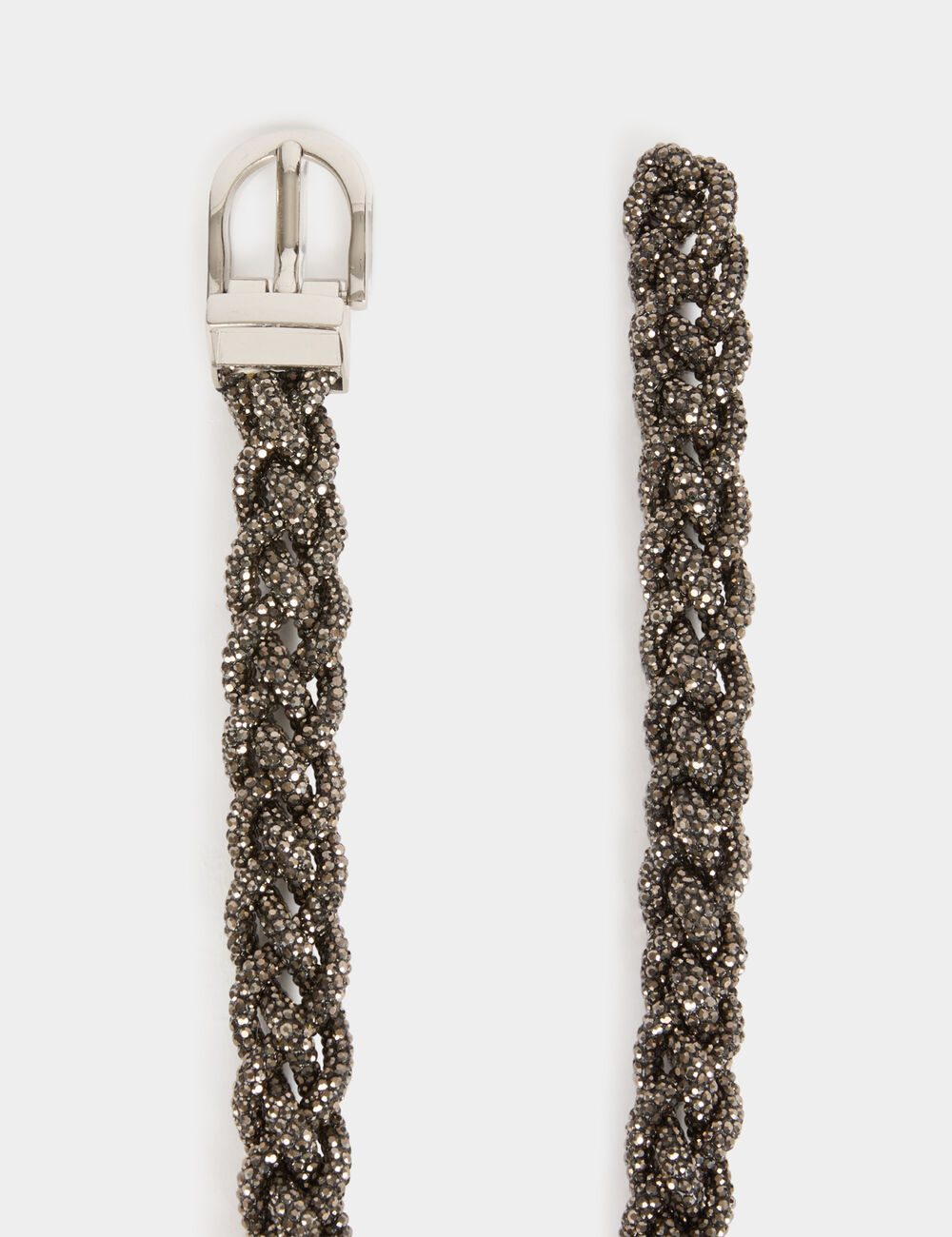 Cinturón trenzado con strass gris claro 241-3Tressi