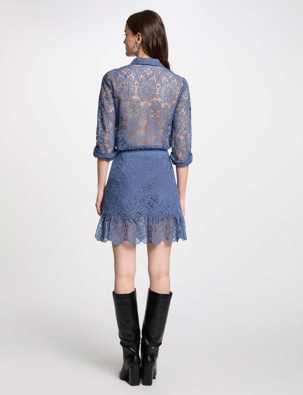 Falda corta encaje y volantes bleu gris 251-Jcivi