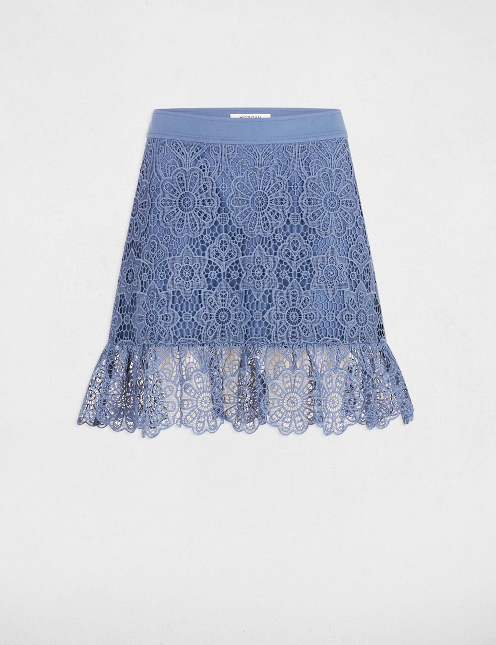 Falda corta encaje y volantes bleu gris 251-Jcivi