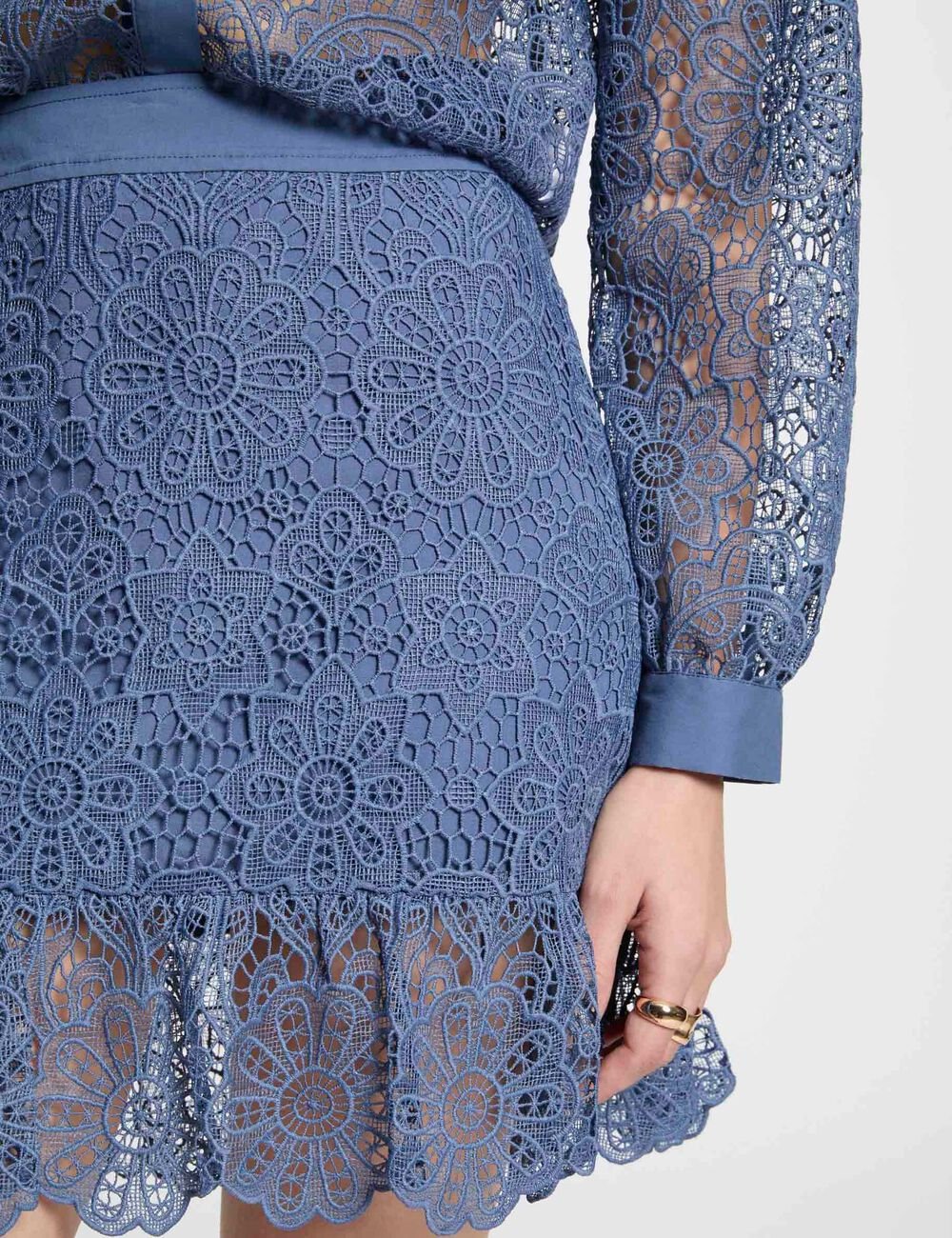 Falda corta encaje y volantes bleu gris 251-Jcivi