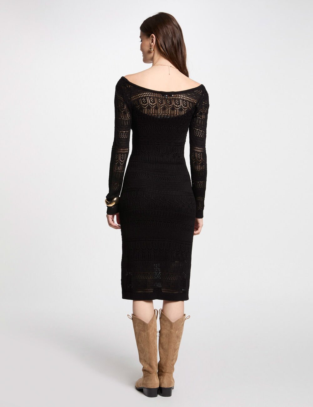 Vestido punto largo ajustado negro 251-Rmpima