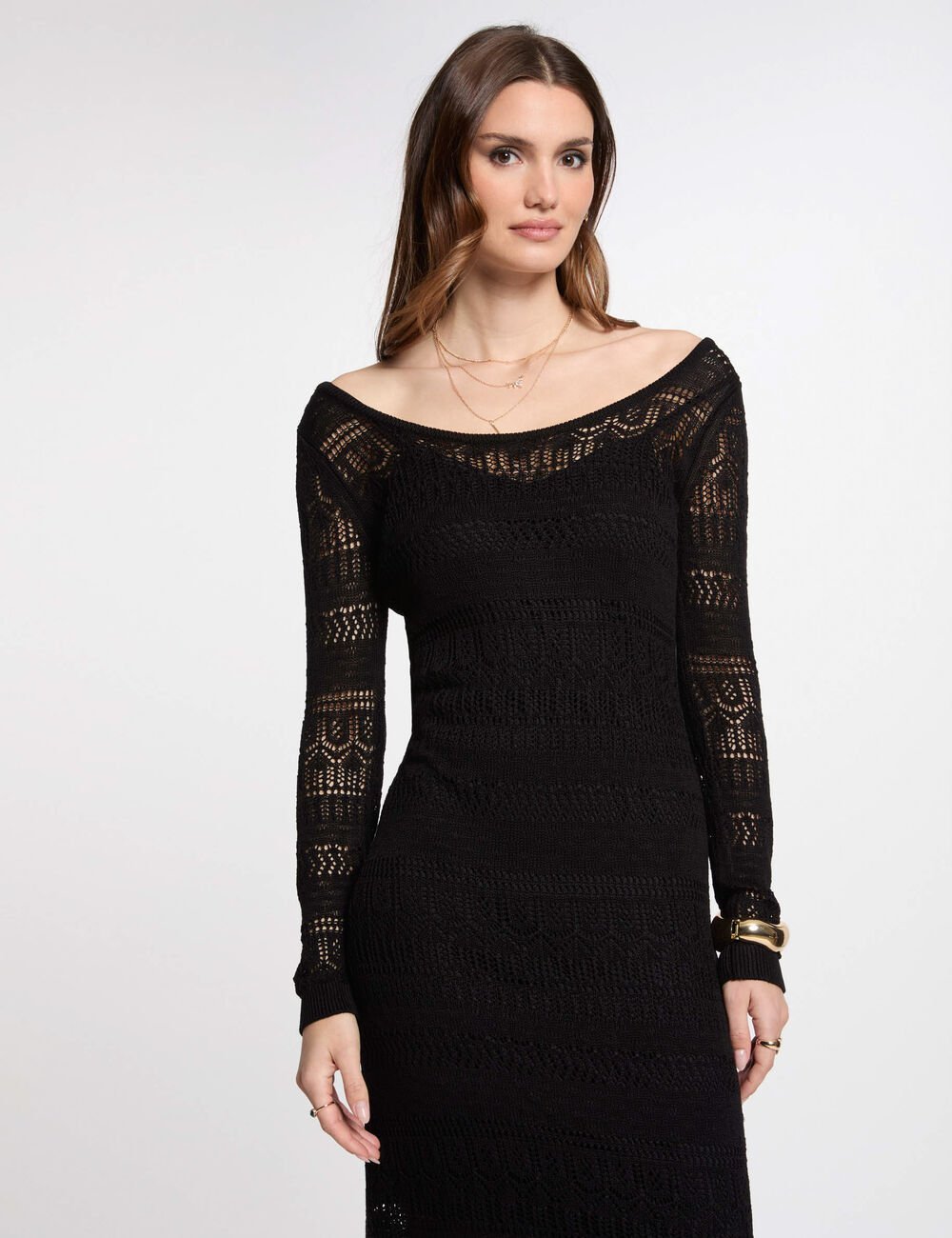 Vestido punto largo ajustado negro 251-Rmpima