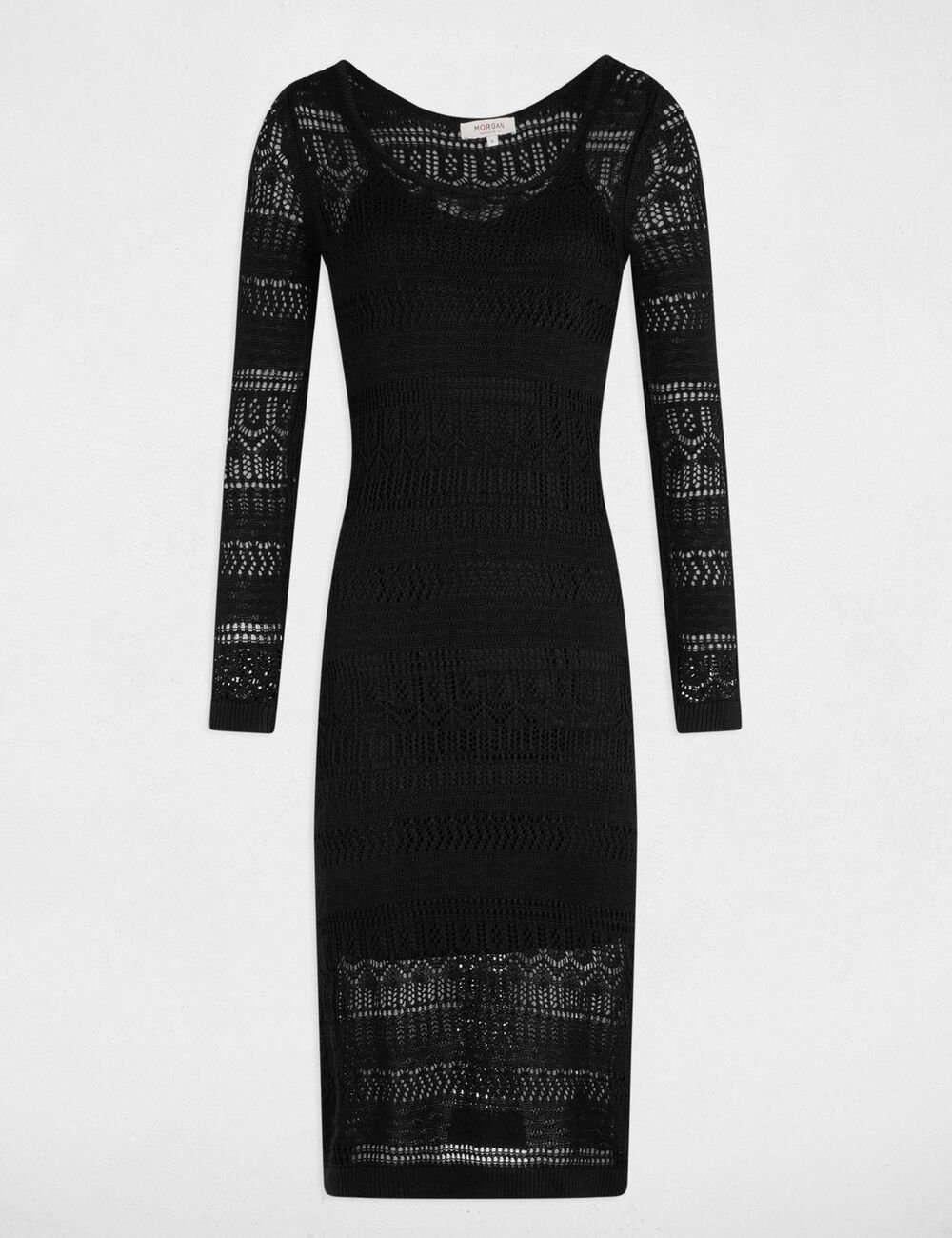 Vestido punto largo ajustado negro 251-Rmpima