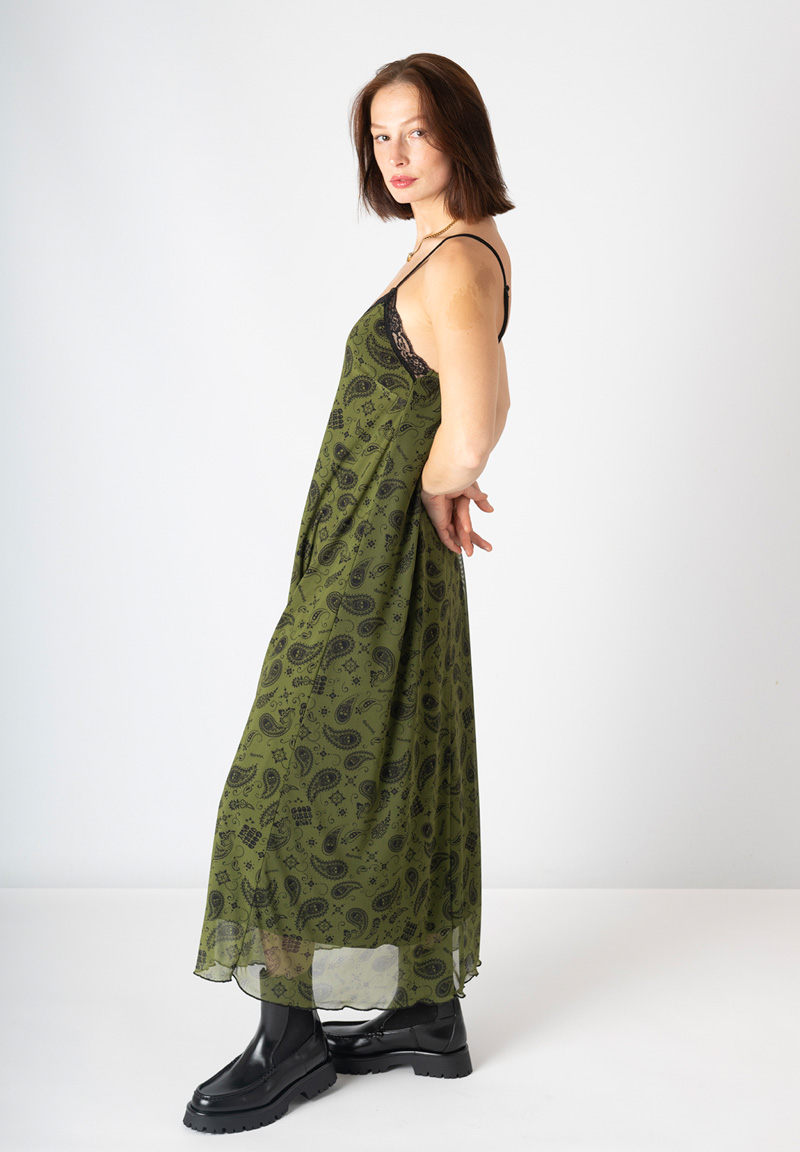 Vestido lencero verde calavera cachemire C19-728B