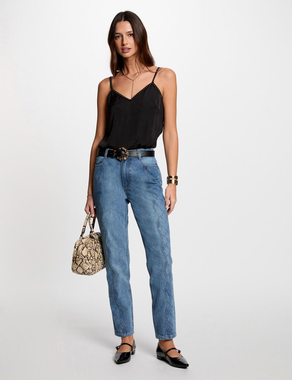 Top tirantes finos y tachuelas negro 251-Ostud