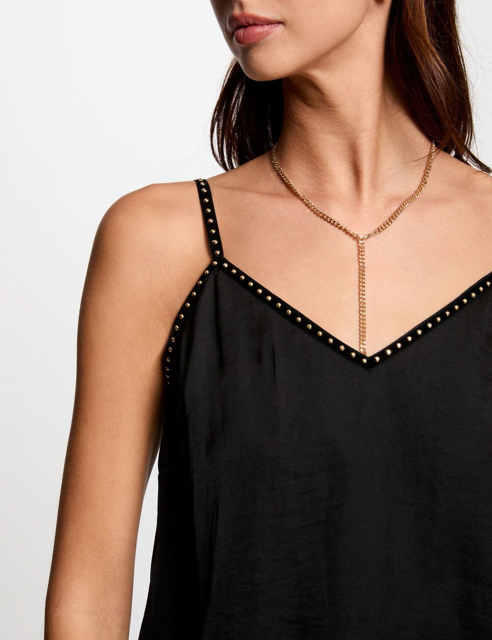 Top tirantes finos y tachuelas negro 251-Ostud