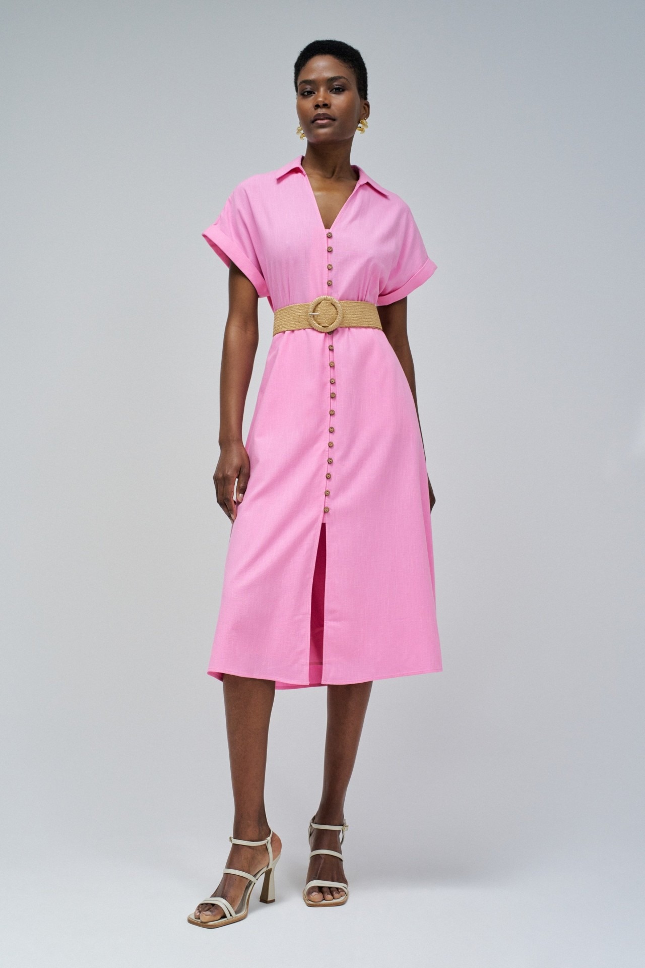 Vestido nego lino Midi 21009441