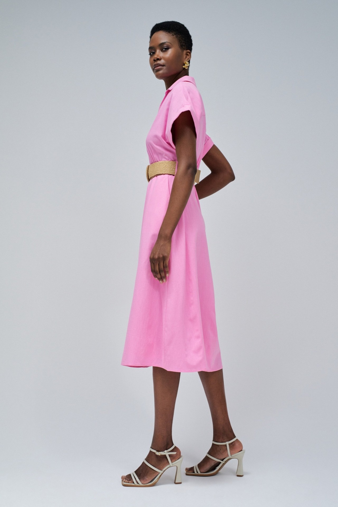 Vestido nego lino Midi 21009441