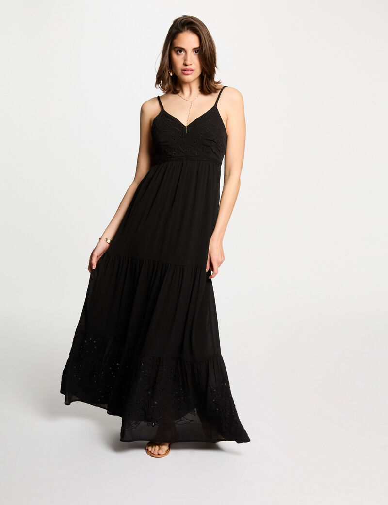 Vestido largo holgado bordado negro 242-Roubi