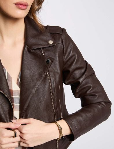 Chaqueta recta con cuello con muescas marrón oscuro 202-Grammo.n