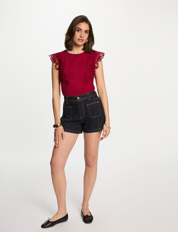 Camiseta negra con encaje desmangada 252-Dflower