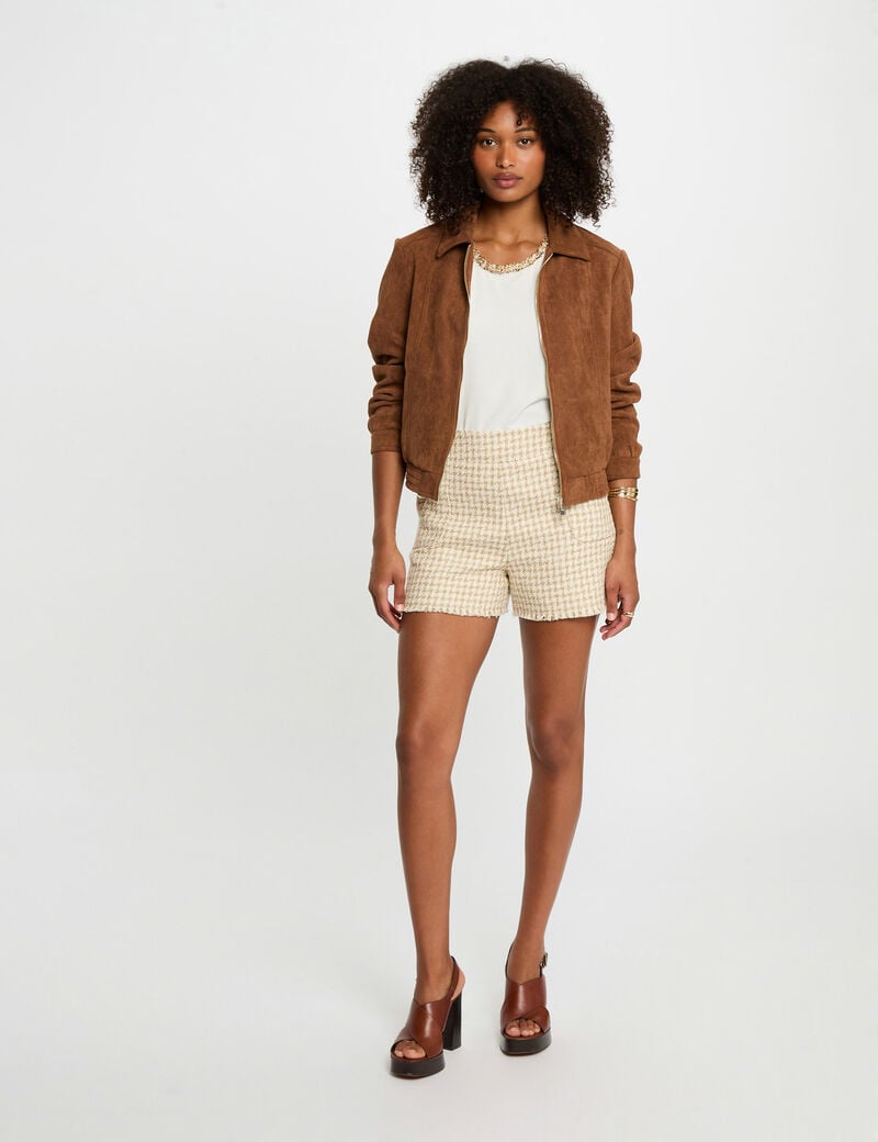 Chaqueta de antelina marrón coñac 252-Gpokel