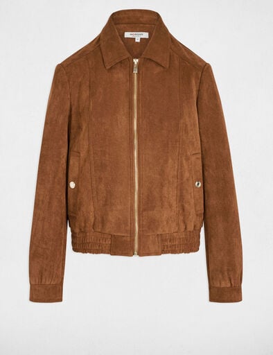 Chaqueta de antelina marrón coñac 252-Gpokel