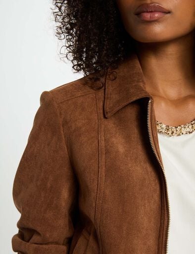 Chaqueta de antelina marrón coñac 252-Gpokel