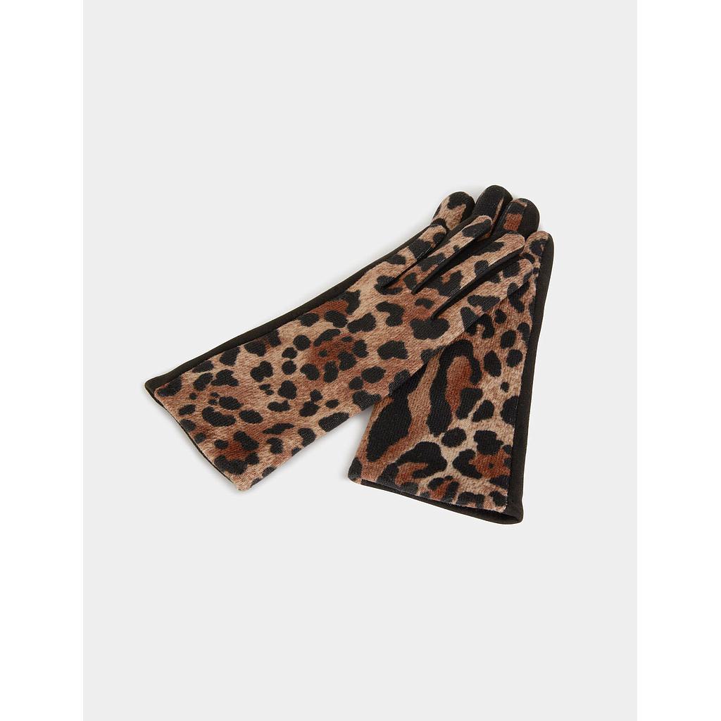 Guantes estampado de leopardo negro 231-5Ganto