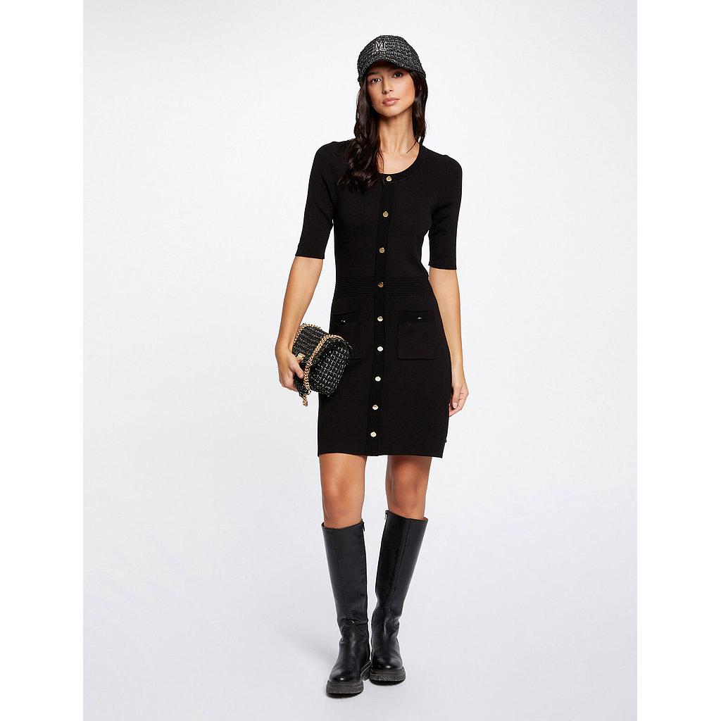 Vestido de punto ajustado manga corta negro 241-RMFOANA