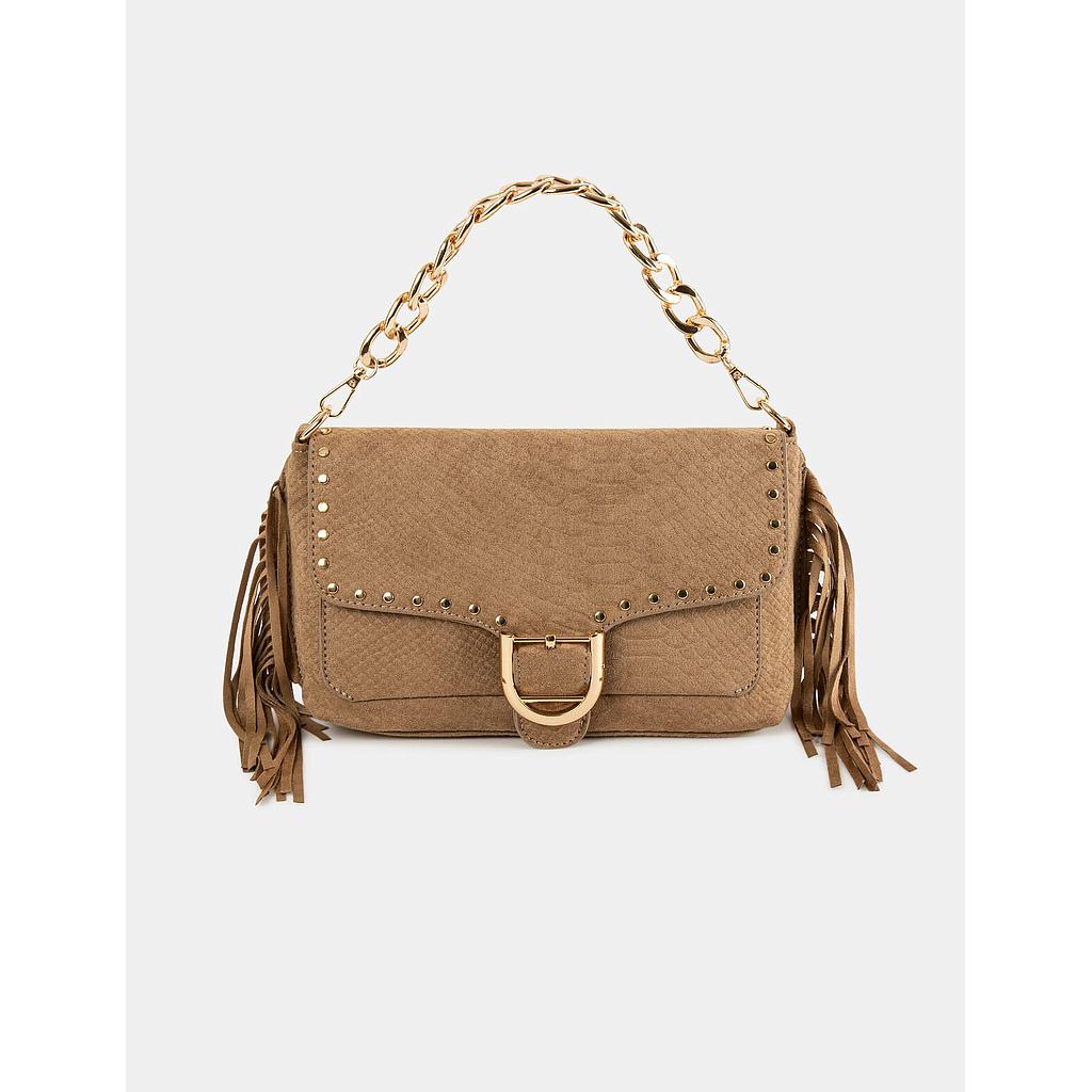 Bolso cocodrilo con flecos y tachuelas beige 241-2Poca