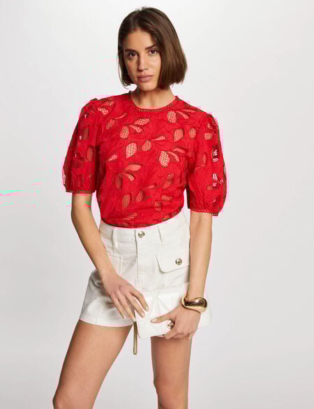 Camiseta manga corta detalles bordados rojo 232-droul