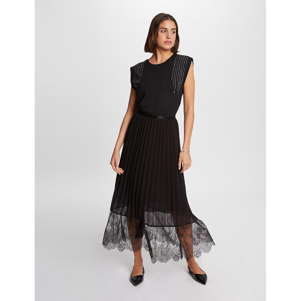 Falda larga acampanada plisada negro 242-Jerlan