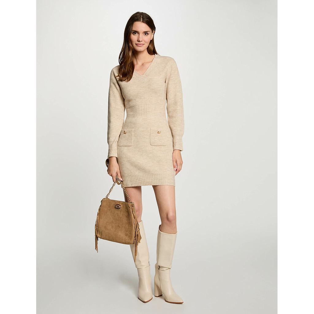 Vestido punto corto ajustado beige 242-Rmsou