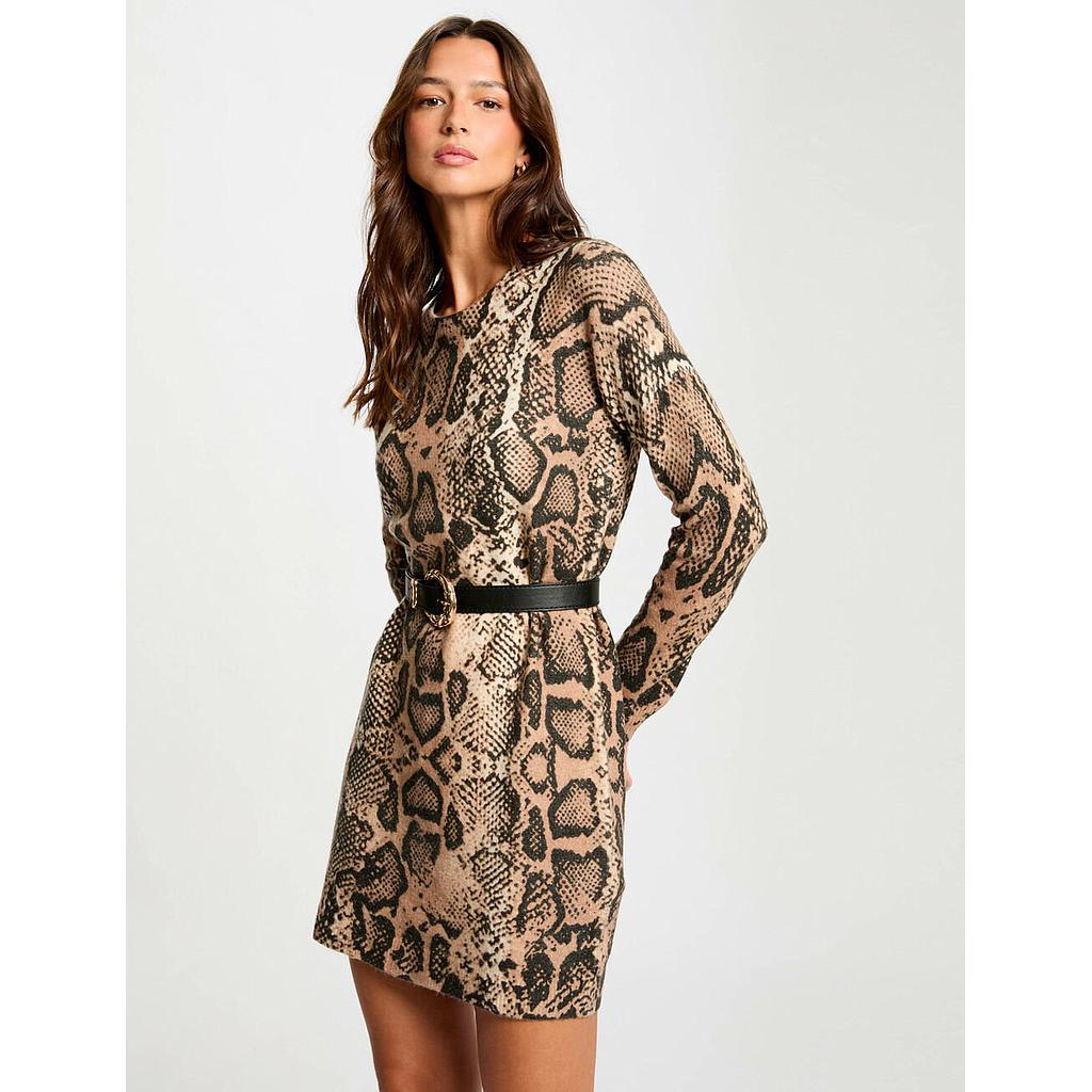 Vestido punto recto estampado beige 242-Rmebra